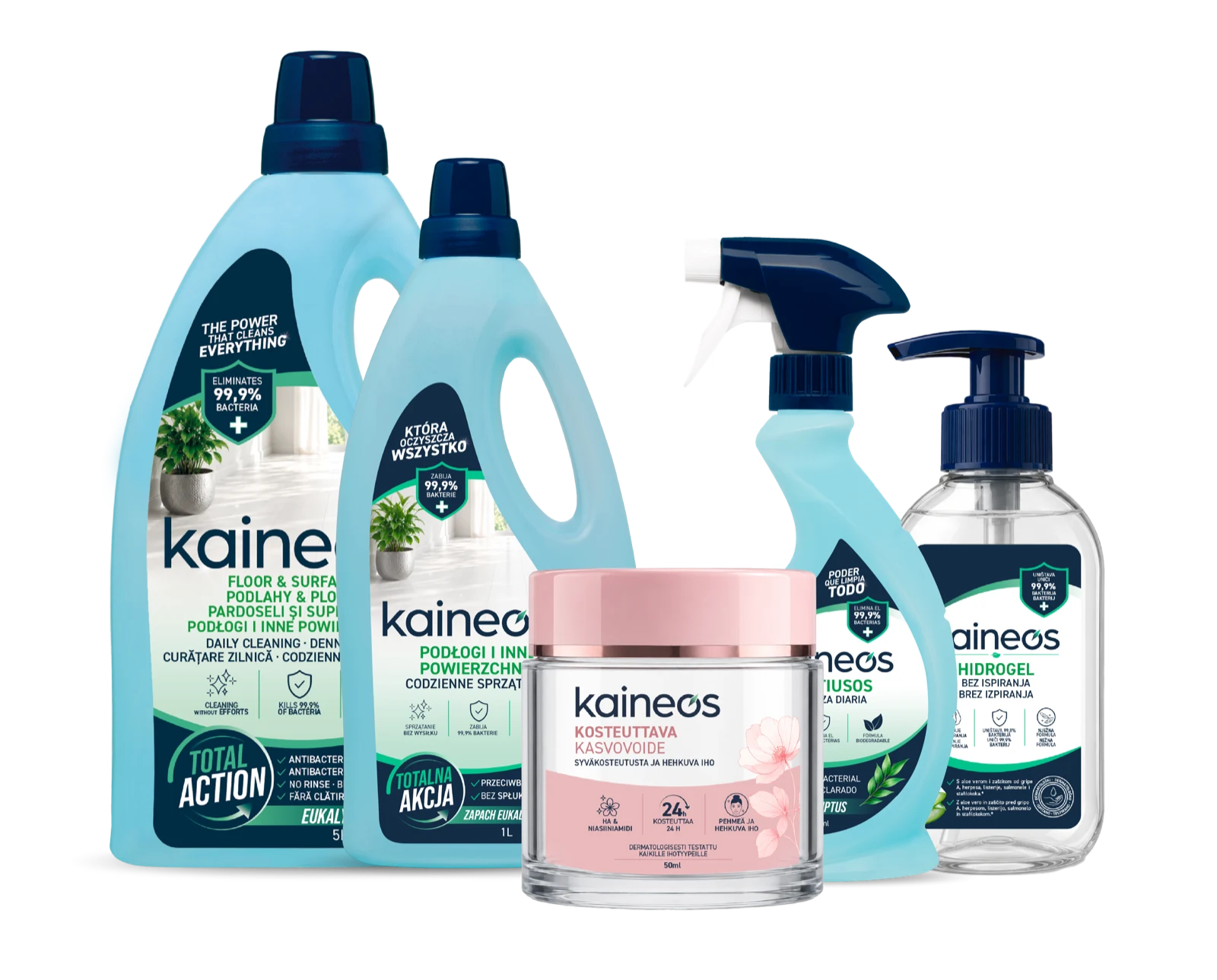 Gama de productos Kaineos con packaging adaptado a varios idiomas