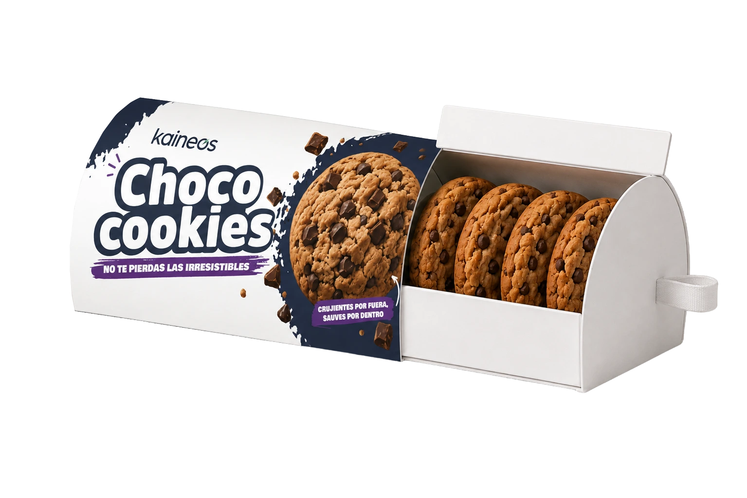 Pack de galletas Choco Cookies de Kaineos con información nutricional y alérgenos